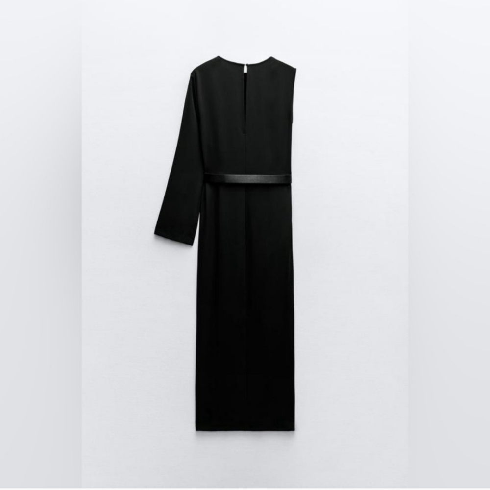 ZARA CLASSIC MIDI DRESS Black Size XS Belted - Picture 7 of 9
